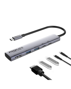 Type-C хаб Promate LinkHub-5x USB Type-C 5-в-1 Сірий (Grey)