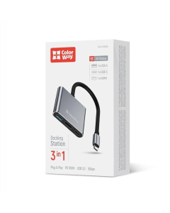 Тип-С хаб ColorWay USB Type-C 3-в-1 (CW-HUB08) Серый (Grey)