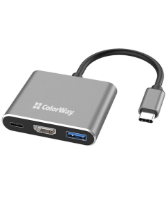 Тип-С хаб ColorWay USB Type-C 3-в-1 (CW-HUB08) Серый (Grey)