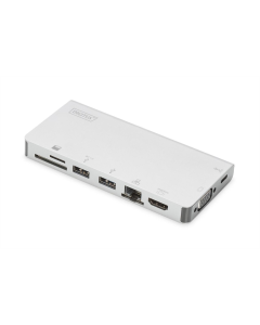 Тип-С хаб DIGITUS USB-C HDMI/VGA/2xUSB-A/USB-C/SD/MicroSD/RJ54 Белый (Белый)