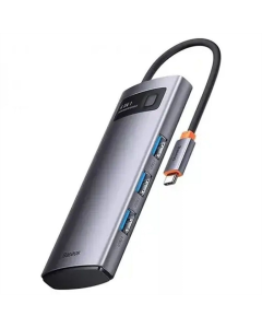 Тип-С хаб Baseus Metal Gleam Series 4-в-1 4xUSB3.0 (WKWG070013) Серый (Grey)