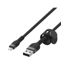 USB кабель Belkin USB - Lightning 1м 12W Силіконовий з ремінцем на магніті Чорний (Black)