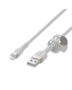USB кабель Belkin USB - Lightning 1м Силіконовий з ремінцем на магніті Білий (White)