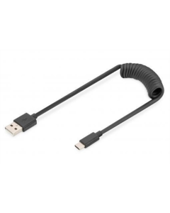 USB-кабель DIGITUS USB - Type-C 1м Спиральный Черный (Black)