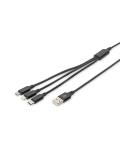 USB-кабель DIGITUS USB - Lightning/USB-С/micro USB мультизарядный 3-в-1 1м Черный (Black)