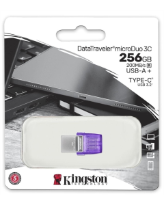 USB Флеш 256Gb Type-C Kingston DataTraveler USB3.2 microDuo 3C Срібна (Silver)