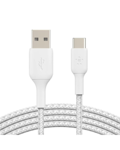 USB кабель Belkin USB - USB Type-C 1м 15W плетений Білий (White)