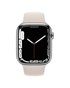 Смарт-часы Apple Watch 7 4G 45 мм, корпус из нержавеющей стали цвета серебряного с ремешком Starlight Sport Band (MKJD3/MKJV3)