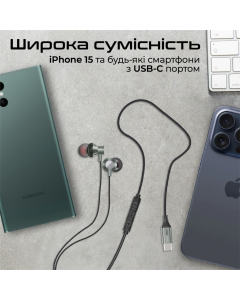 Наушники с микрофоном Promate Silken-C Серые (Серый)