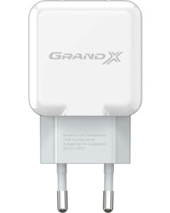 Зарядний пристрій Grand-X (1xUSB 2.1A) Білий (White)