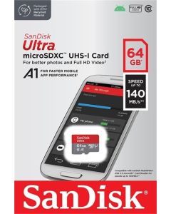 Карта памяти MicroSD SanDisk 64GB C10 UHS-I R140MB/s Ultra