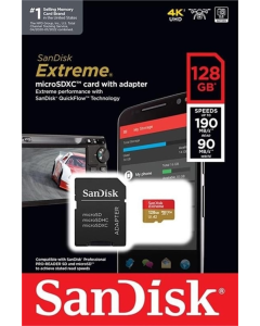 Карта пам`яті MicroSDXC SanDisk Extreme 128GB C10 UHS-I V30 U3 R190/W90MB/s + SD (SDSQXAA-128G-GN6MA)