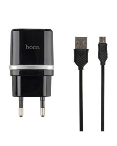 Зарядное устройство Hoco C12 + кабель micro-USB 2USB 2.4A TST Черный (Black)