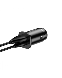 Автомобільний зарядний пристрій Baseus Square Metal PD 3.0 QC 4.0+ 30W USB+Type-C Чорний (Black)