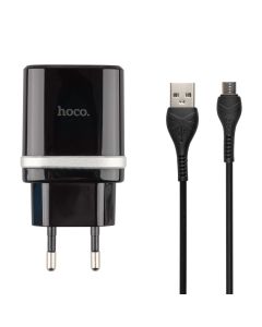 Зарядное устройство Hoco C12Q QC 3.0 1USB + кабель micro-USB 3A Черный (Black)
