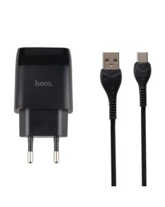 Зарядное устройство Hoco C72Q Glorious 1USB/18W/QC3.0 + кабель Type-C Черный (Black)