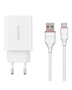 Зарядное устройство Borofone BA21A QC3.0 18W + кабель Type-C Белый (White)