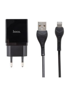 Зарядное устройство Hoco DC01 Max Porcelain 2USB 2.1A + кабель Lightning Черный (Black)
